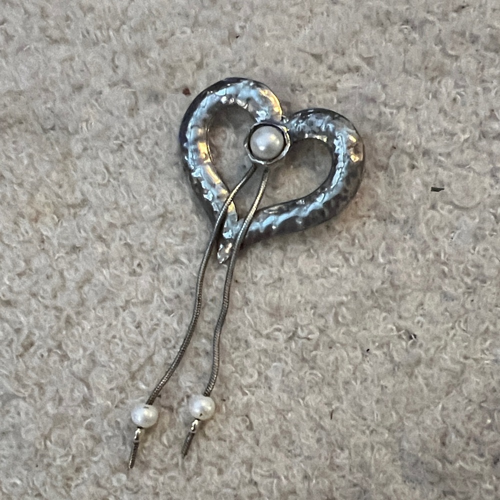 Silver Heart Pendant with Pearl Accents